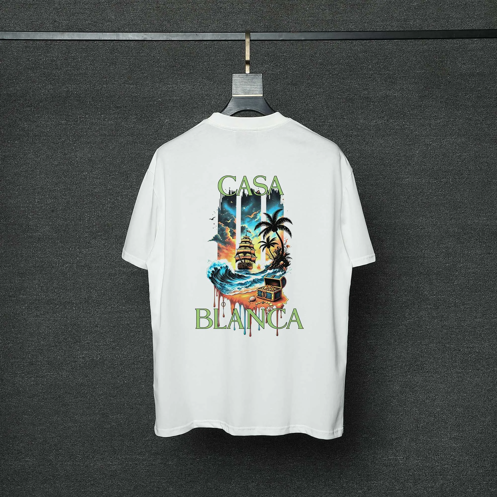 26ss CASABLANCA original printing process short-sleeved T-shirt original development using high-density double yarn pure cotton fabric upper body soft and comfortable color Black White Dark Green color Orange Pink Blue Royal Blue color cigarette powder 8 colors Sizes S M L XL
